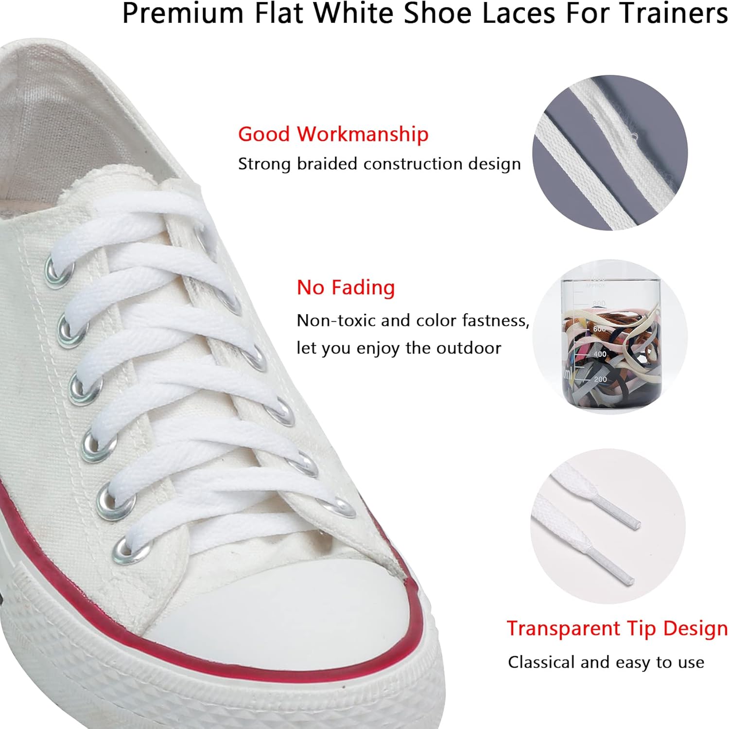 CCSofTime Premium Flat Shoelaces, extrem reißfeindliche, 8 mm breit, für Trainer, Sportschuhe, Trainer, Chicks, Ersatz-Schnürsenkel für Frauen, Männer, Kinder, 10 Farben, 11 Länge 11 Länge – Bild 3