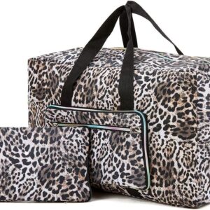 Arxus großer faltbarer Reisetasche. Tragen Sie den Reisetasche über Gepäck am Wochenende mit Schultergurt, Leopardenmuster, Einheitgröße