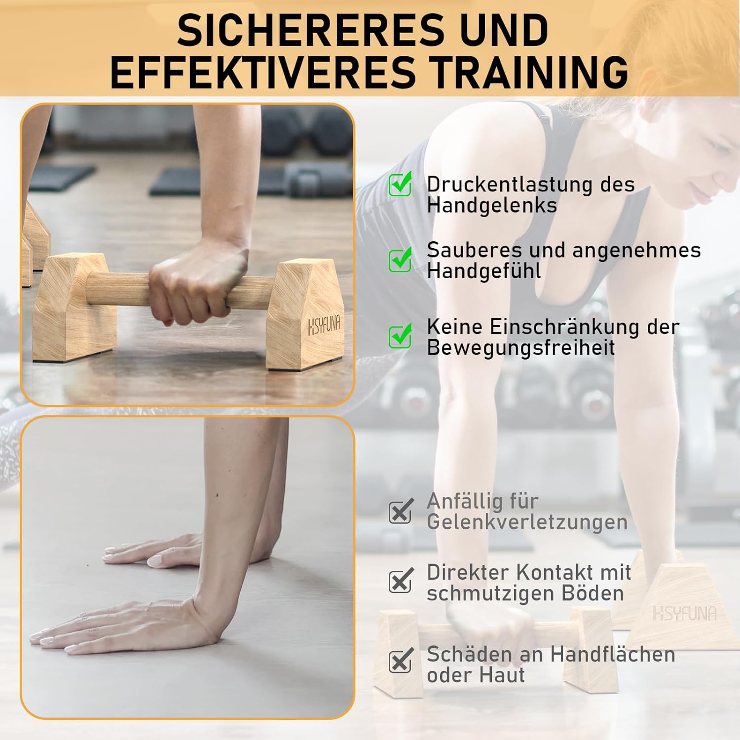 HSYFUNA Liegestützgriffe Holz, Parallettes, rutschfeste Griffe Liegestütze, Push Up Stand Bars, Liegestützgriffe für Muskeltraining und Krafttraining, Handstand Griffe für Indoor & Outdoor – Bild 4