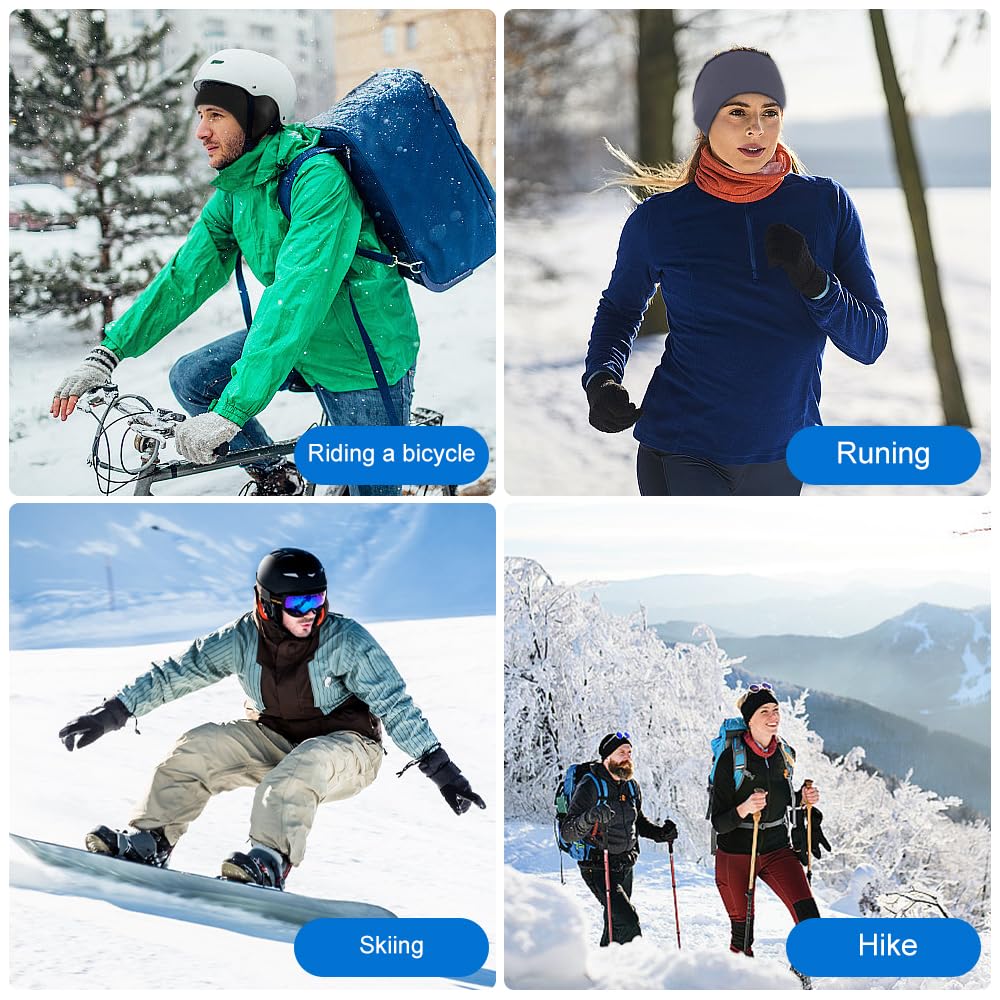 Mizikuu -Packung mit 2 Wintersportstirnbändern, Ohrhörer -Stirnbänder für Männer und Frauen, kaltes Schutz, warm, winddicht, elastische Ohrschützer, Stirnband zum Laufen, Joggen, Radfahren, Wandern – Bild 6