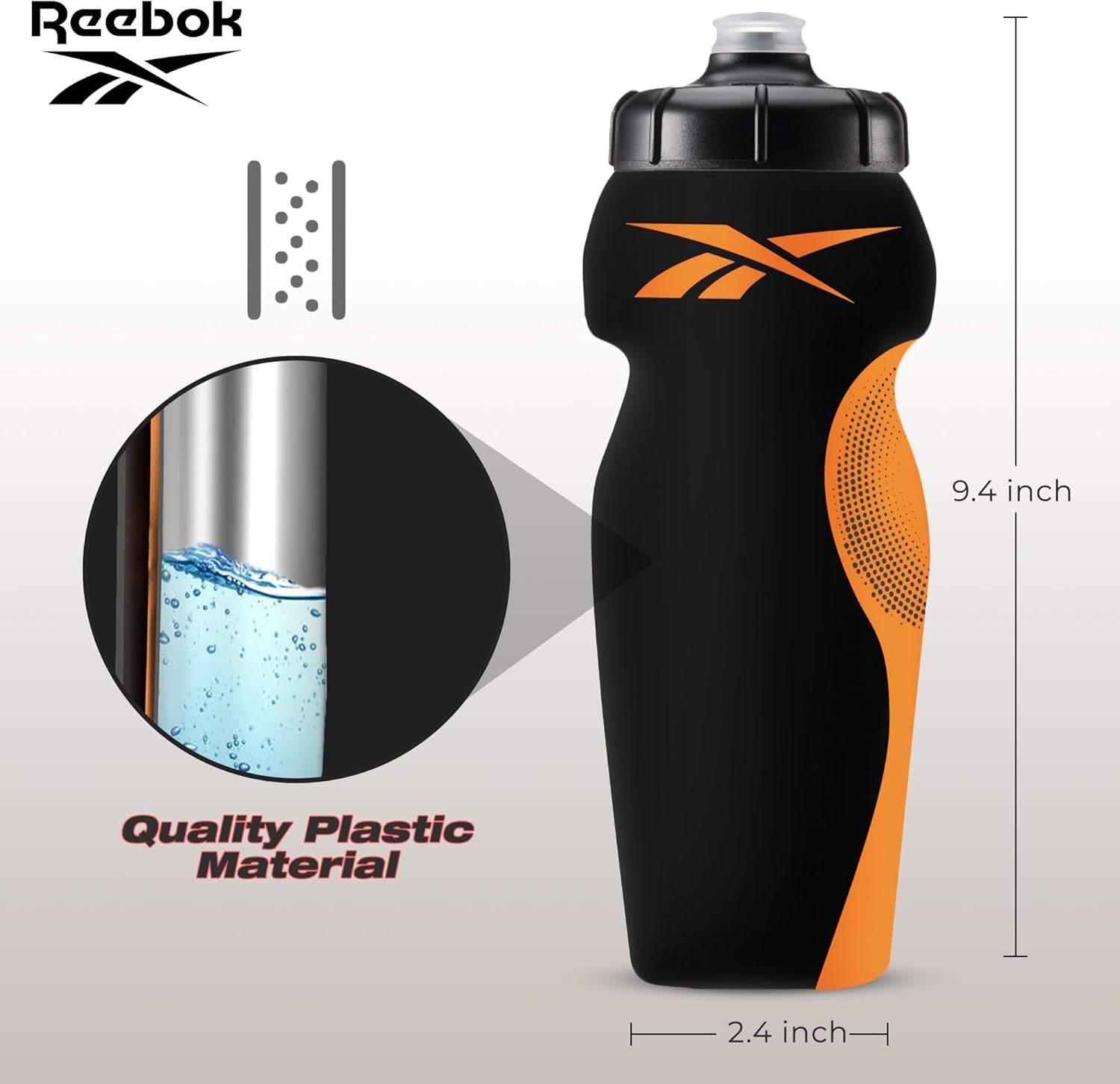Reebok Squeeze Wasserflaschen mit sportlichem Design - Wasserflasche 680 ml - Sportwasserflasche - wiederverwendbare Wasserflasche für Fitnessstudio, Laufen, Wandern usw., BPA -kostenlos (schwarz) – Bild 5