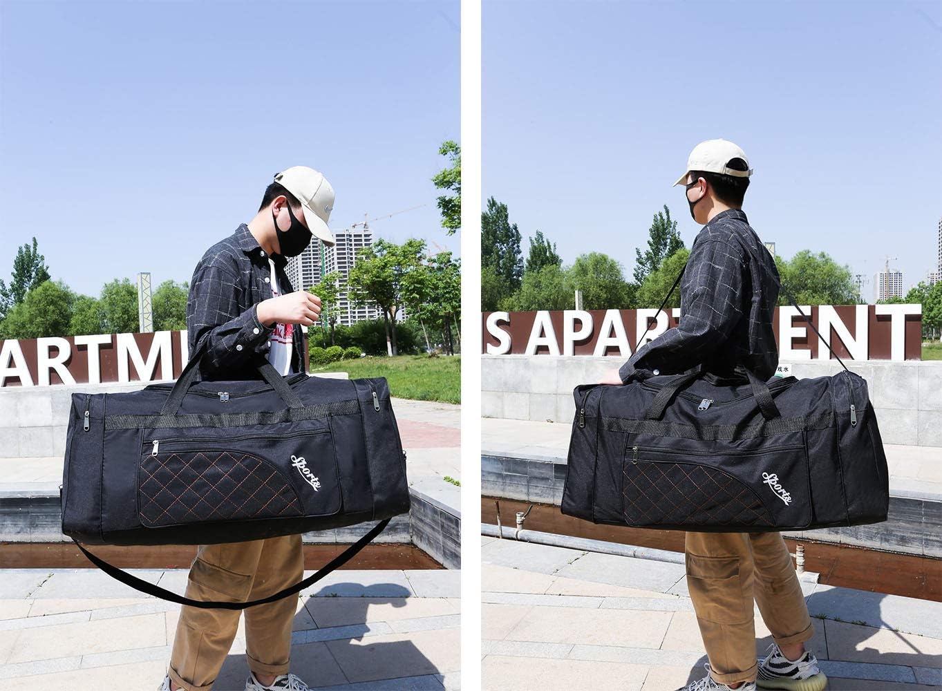 SIPOBUY 80L Faltbarer Reisetasche, Sport -Fitness -Tasche, Schuhfach, Halter, Leicht und wasserdicht, große Kapazität, Unisex, Schwarz – Bild 7