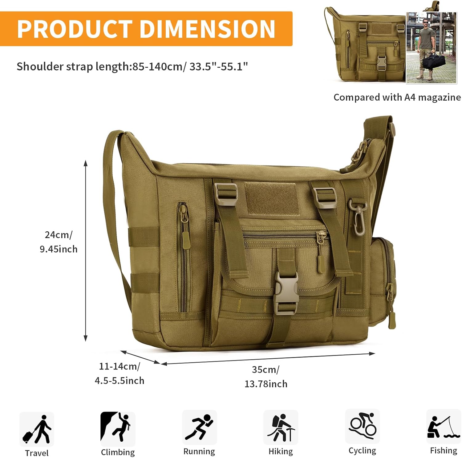 Huntvp Taktische Umhängetasche Military Crossbody Bag Sling Bag Wasserabweisende Umhängetasche Messengerbeutel Aktentasche mit verstellbarer Schultergurt im Freien – Bild 2