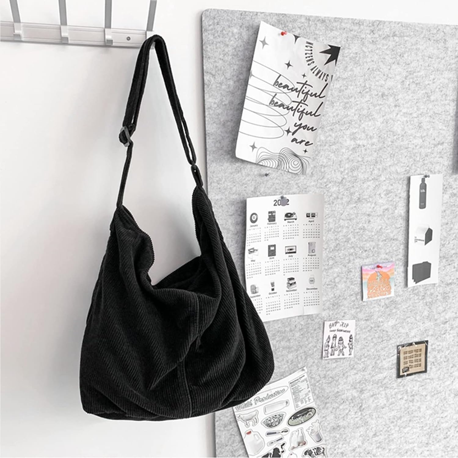 X Sim Fitnessx Unisex Cord -Taschen Umhängetasche Großer Frauenkäufer Tasche Fashion Stofftasche für Alltag / Büro / Schule / Reisen, Schwarz, Retro – Bild 3