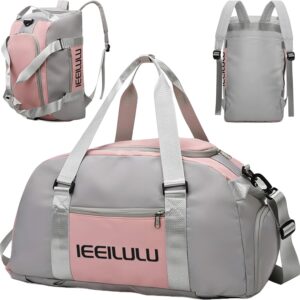Ieeeilulu Sportsack für Männer und Frauen, 45 -l -Sportsack, große Reisetasche für Frauen mit Schuhfach, feuchtes Abteil und Rucksackfunktion, wasserdichte Reisetasche, Fitnessstasche, Trainingsbeutel, Grau,