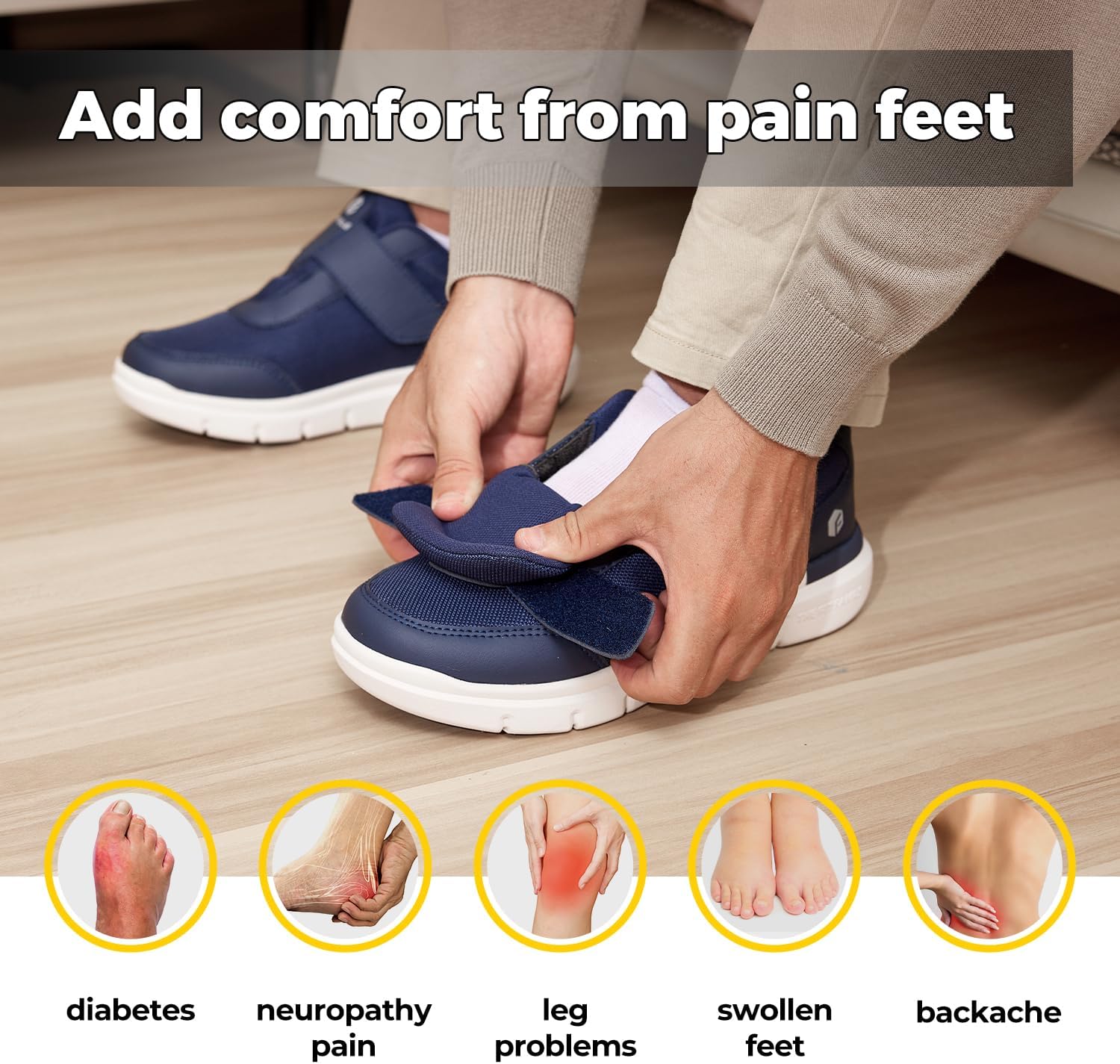 Fitville Herren-Diabetikerschuhe extra breit mit Klettverschluss übergroß – Bild 4