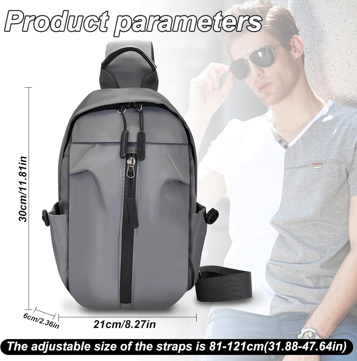 Adistyistyno -Männer -Umhängetasche, große Kapazität Nylon Crossbody -Tasche, modische leichte Brusttasche für Männer, Unisex -wasserdichte Umhängetaschen, Schlingenbeutel mit Ladeanschluss für Sport und Außengebrauch – Bild 4