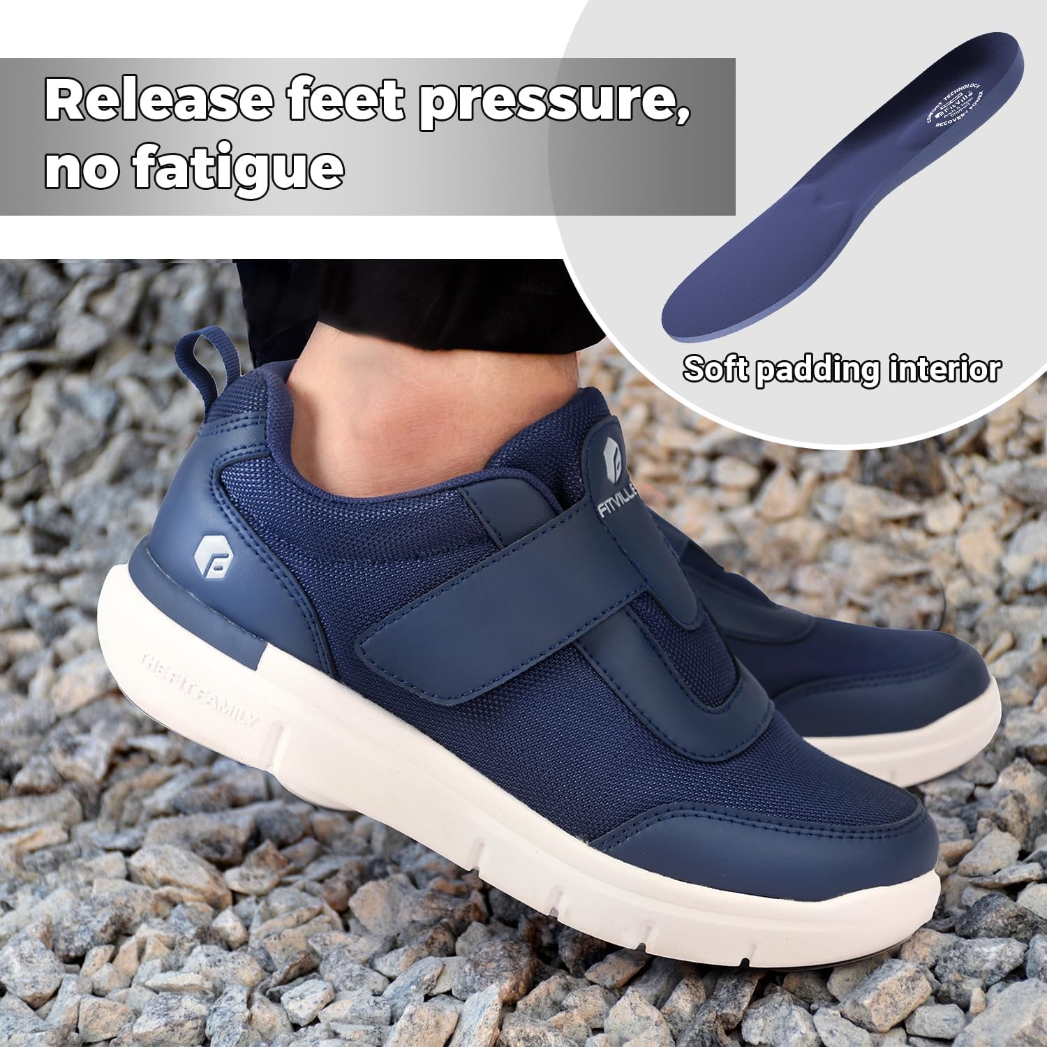 Fitville Herren-Diabetikerschuhe extra breit mit Klettverschluss übergroß – Bild 6