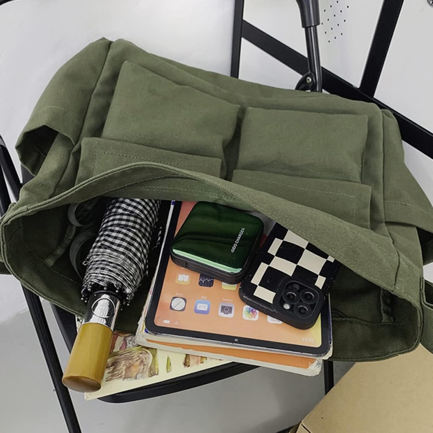 Broadream Canvas Messenger -Tasche mit großer Kapazität - Leinwand Messenger -Tasche Vintage, Hobo Crossbody -Tasche mit mehreren Taschen für Männer und Frauen Arbeitsschule Casual Daily, Green, Retro – Bild 7