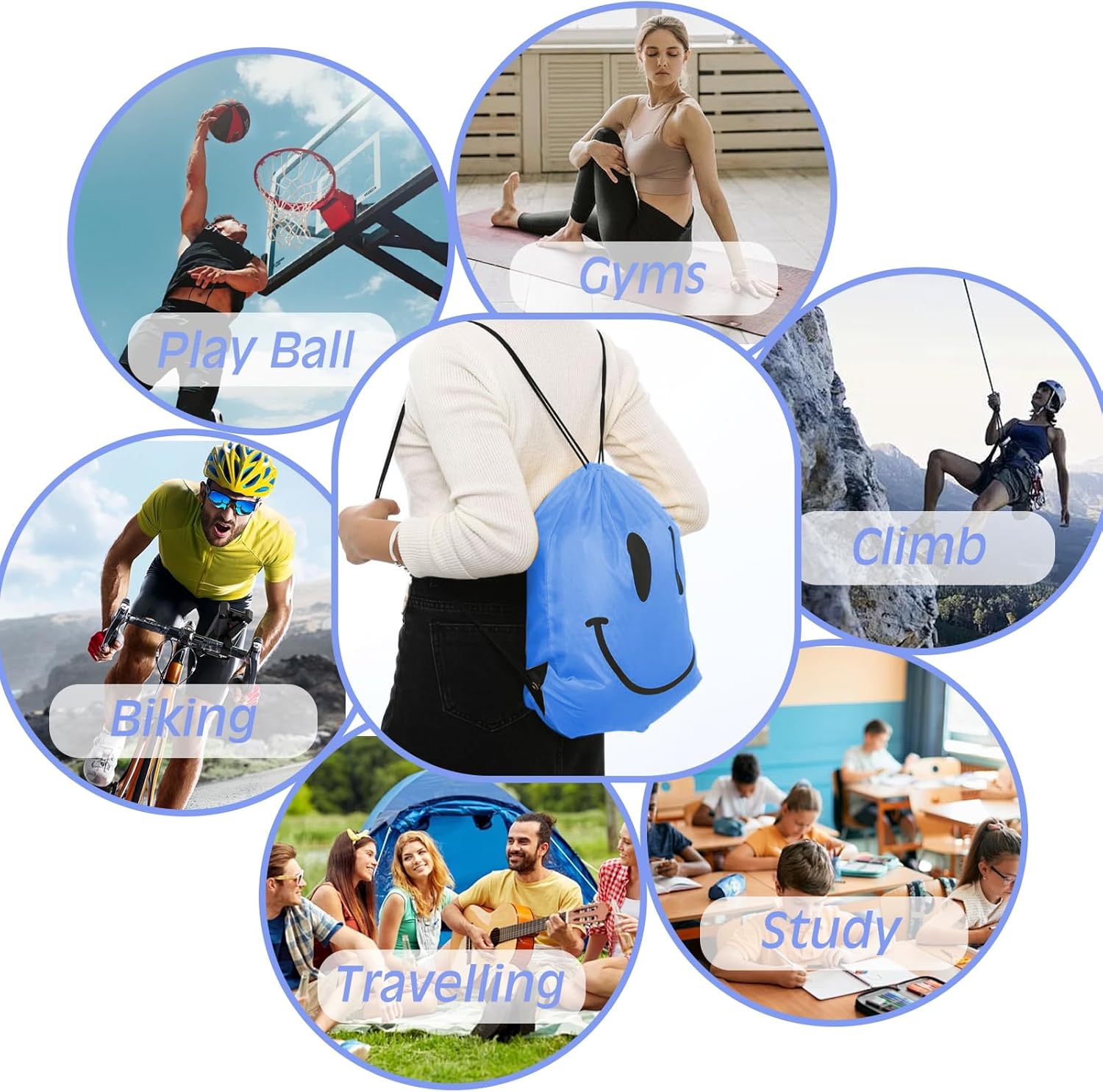 Kaseesss Pack aus 3 Fitnessstücken, Sporttasche, Gymnastikmädchen, Versiegelung von Frauen in Fitnessstudio -Taschen, Jungen im Fitnessstudio, leichte Fitness -Tasche, Männer Sportsack, Kinder, Kordelbeutel für das Schwimmen im Fitnessstudio, Blau, Rosa und Gelb – Bild 6