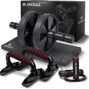 Amonax-Bauchwalze, Abdominaltrainer AB Roller, Abdominaltrainer aus dem Radsatz mit Nicht-Rutsch-Rutsch-Knie-Matten-/Kniepolster, für Männer und Frauen, Bauchmuskeltraining