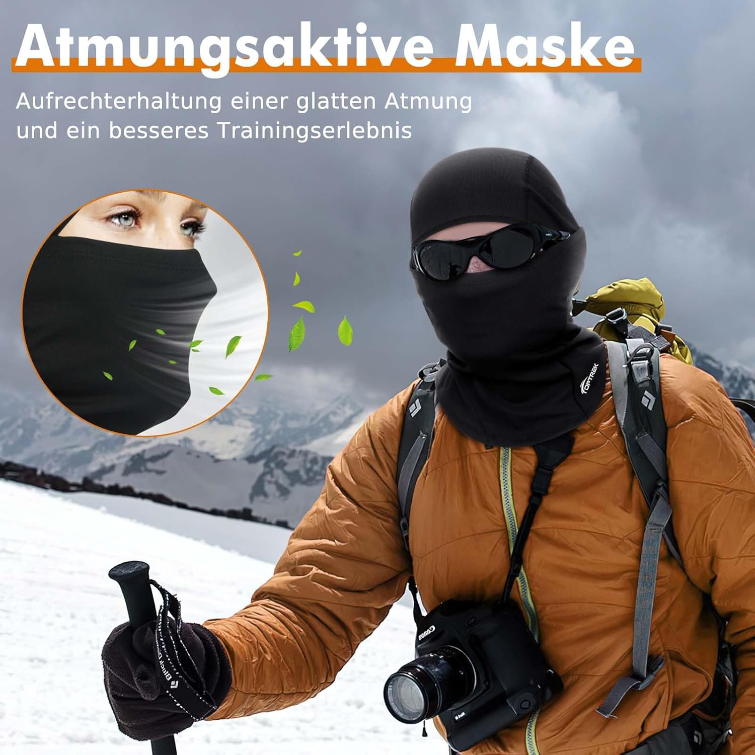 toptrek Sturmhaube Winter, Winddicht Warm Sturmmaske, Balaclava für Outdoorsports Radfahren Snowboarden Skifahren Motorradfahren, Atmungsaktive Skimaske für Herren& Damen, Schwarz – Bild 4