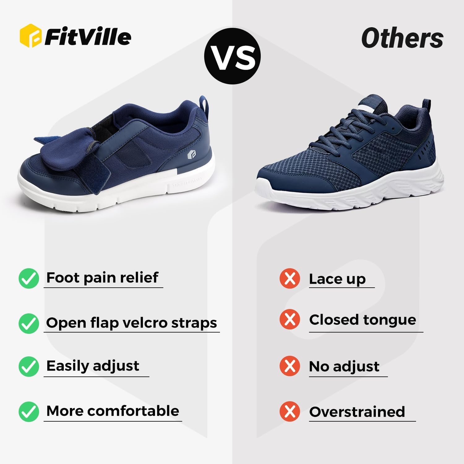 Fitville Herren-Diabetikerschuhe extra breit mit Klettverschluss übergroß – Bild 3