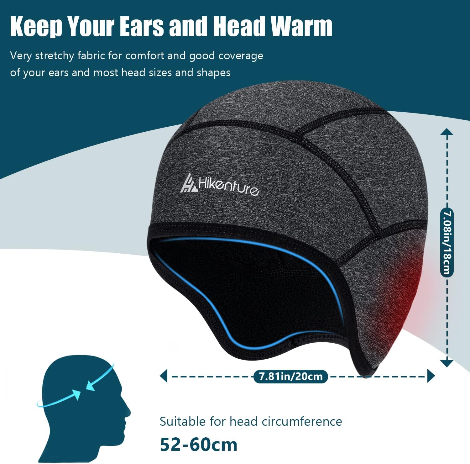 Hikentur Winter Hat Windproof Cycling Hat Winter Warm Bike Cap Helmet Base Hat Men/Women for Cycling Helmet Ski Helmet Climbing Helmet Sports Hat for Cycling Skiing Running Outdoor. – Bild 3