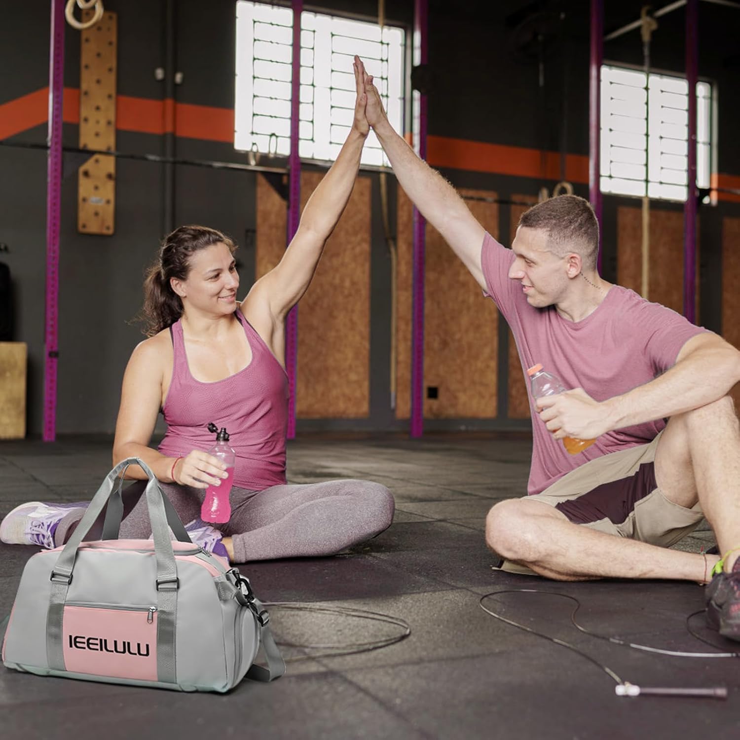 Ieeeilulu Sportsack für Männer und Frauen, 45 -l -Sportsack, große Reisetasche für Frauen mit Schuhfach, feuchtes Abteil und Rucksackfunktion, wasserdichte Reisetasche, Fitnessstasche, Trainingsbeutel, Grau, – Bild 7