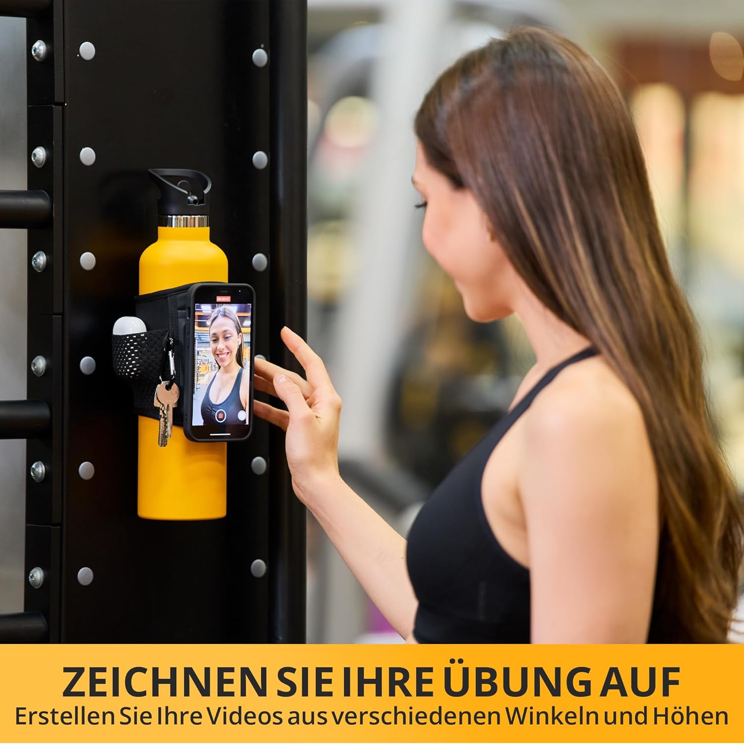Innela Magnetfit Fitness -Wasserflaschenhülle mit Magneten - kompatibel mit Apple Magsafe - Tasche für AirPods und Schlüssel - Shaker für Protein und 1L -Flasche - Nehmen Sie Ihr Training auf – Bild 2