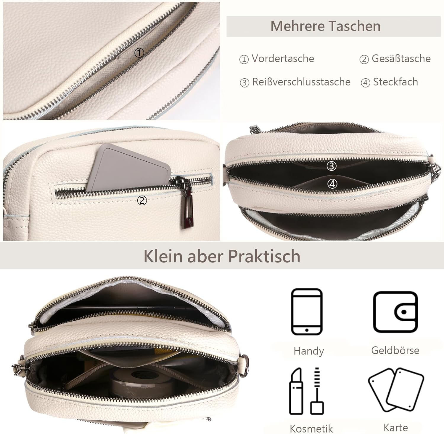 Tiaastap Damen Mobiltelefon Umhängetasche Echtes Leder -Crossbody -Bag Damen -Mobiltelefontasche für Umhängetaschen Frauen kleine moderne Taschen mit breiten Schultergurt und 3 Fächer – Bild 5