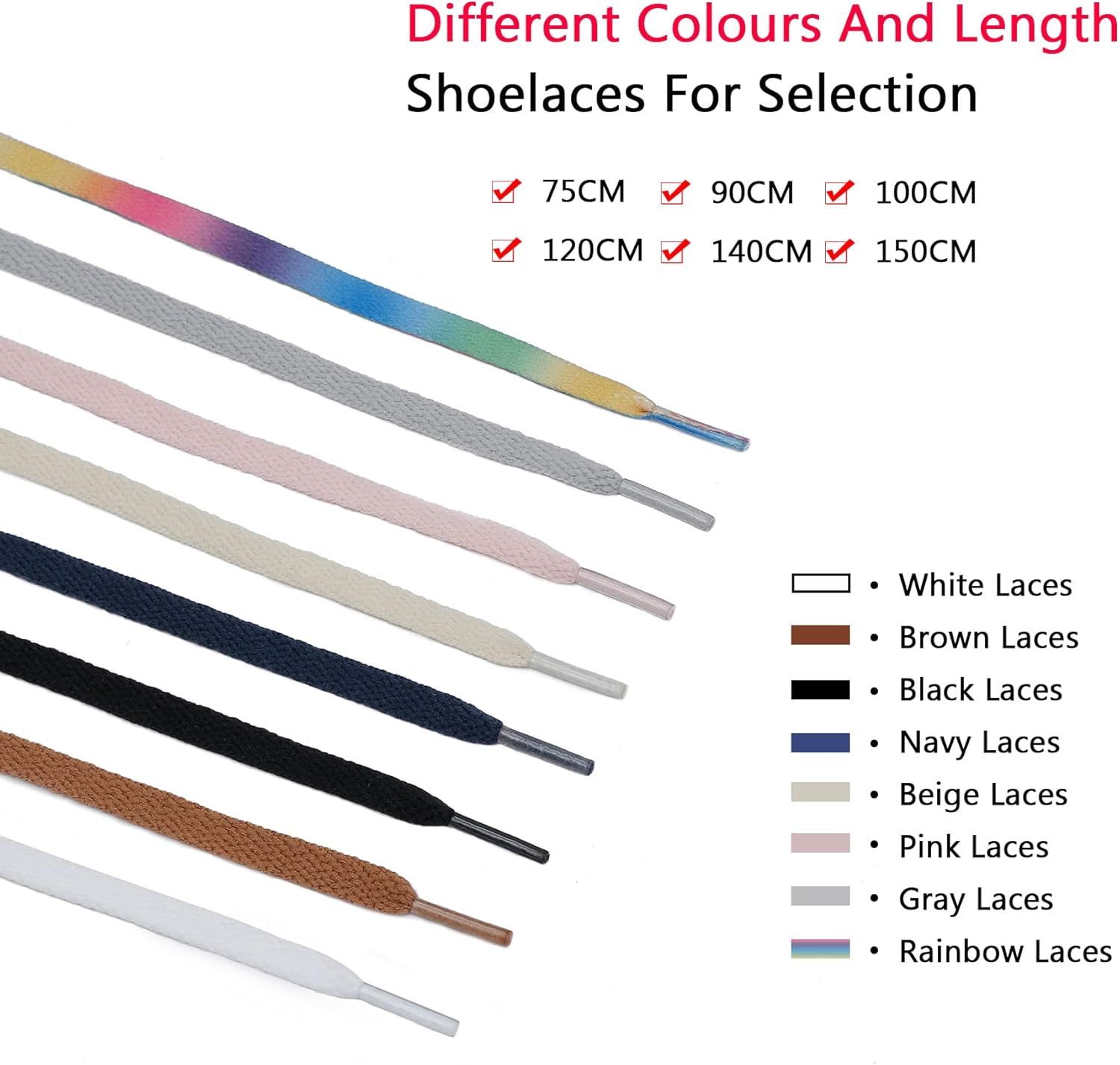 CCSofTime Premium Flat Shoelaces, extrem reißfeindliche, 8 mm breit, für Trainer, Sportschuhe, Trainer, Chicks, Ersatz-Schnürsenkel für Frauen, Männer, Kinder, 10 Farben, 11 Länge 11 Länge – Bild 4