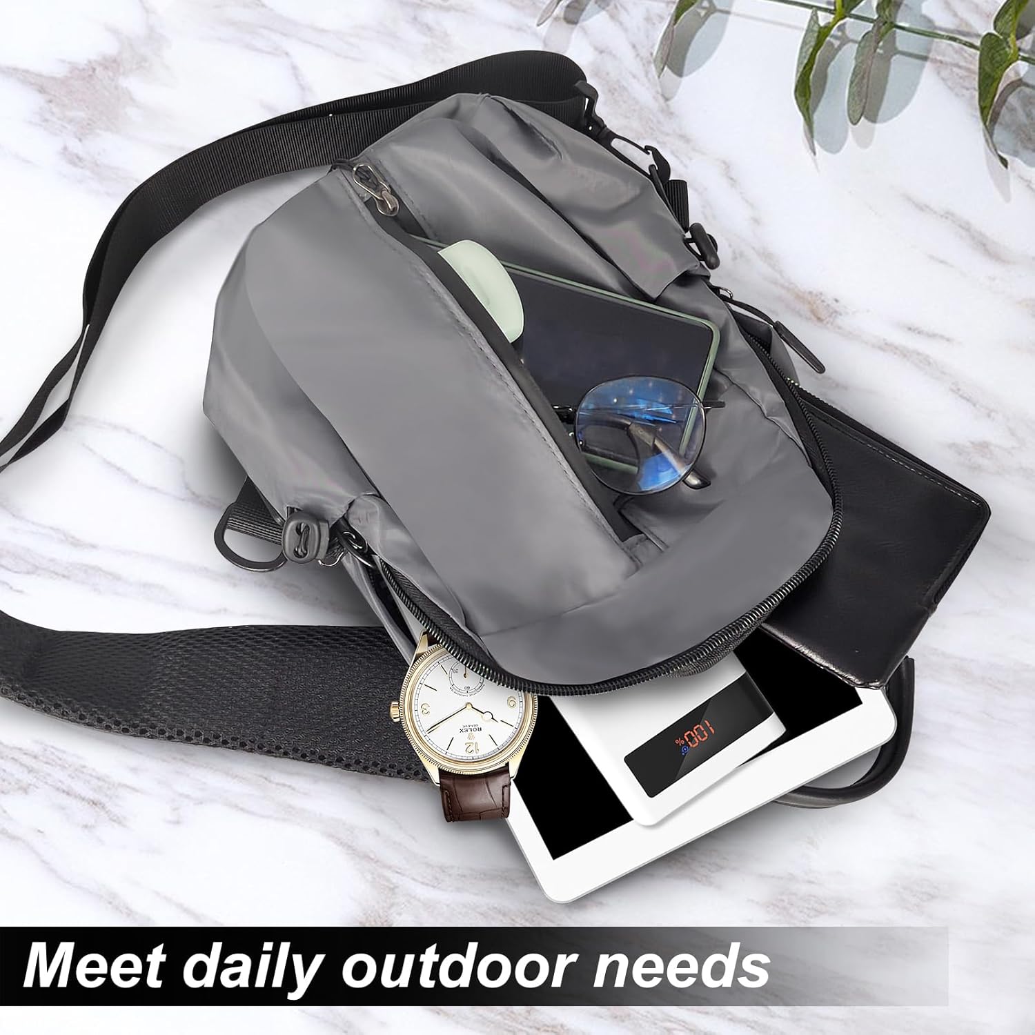 Adistyistyno -Männer -Umhängetasche, große Kapazität Nylon Crossbody -Tasche, modische leichte Brusttasche für Männer, Unisex -wasserdichte Umhängetaschen, Schlingenbeutel mit Ladeanschluss für Sport und Außengebrauch – Bild 3