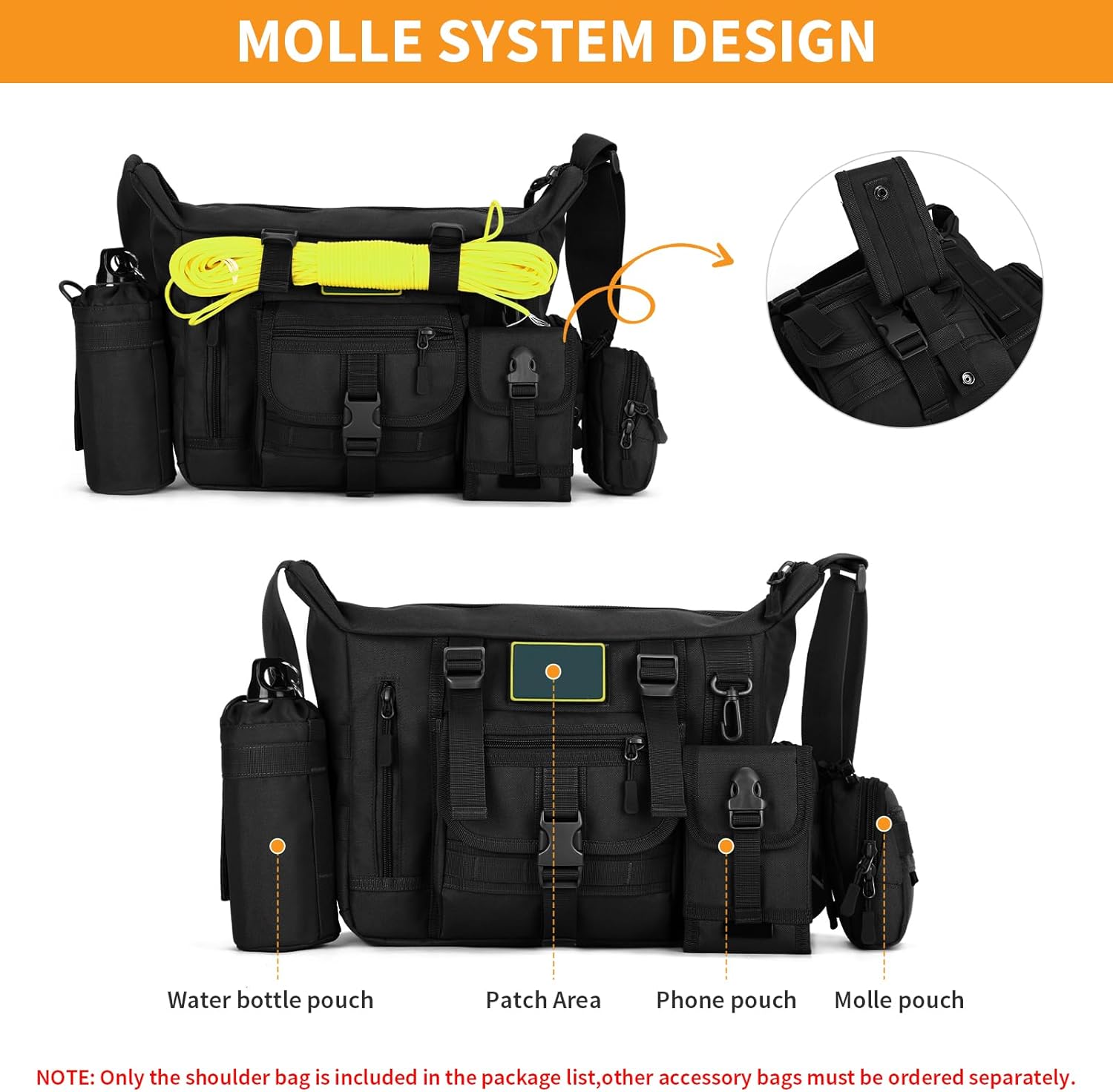 Huntvp Taktische Umhängetasche Military Crossbody Bag Sling Bag Wasserabweisende Umhängetasche Messengerbeutel Aktentasche mit verstellbarer Schultergurt im Freien – Bild 6