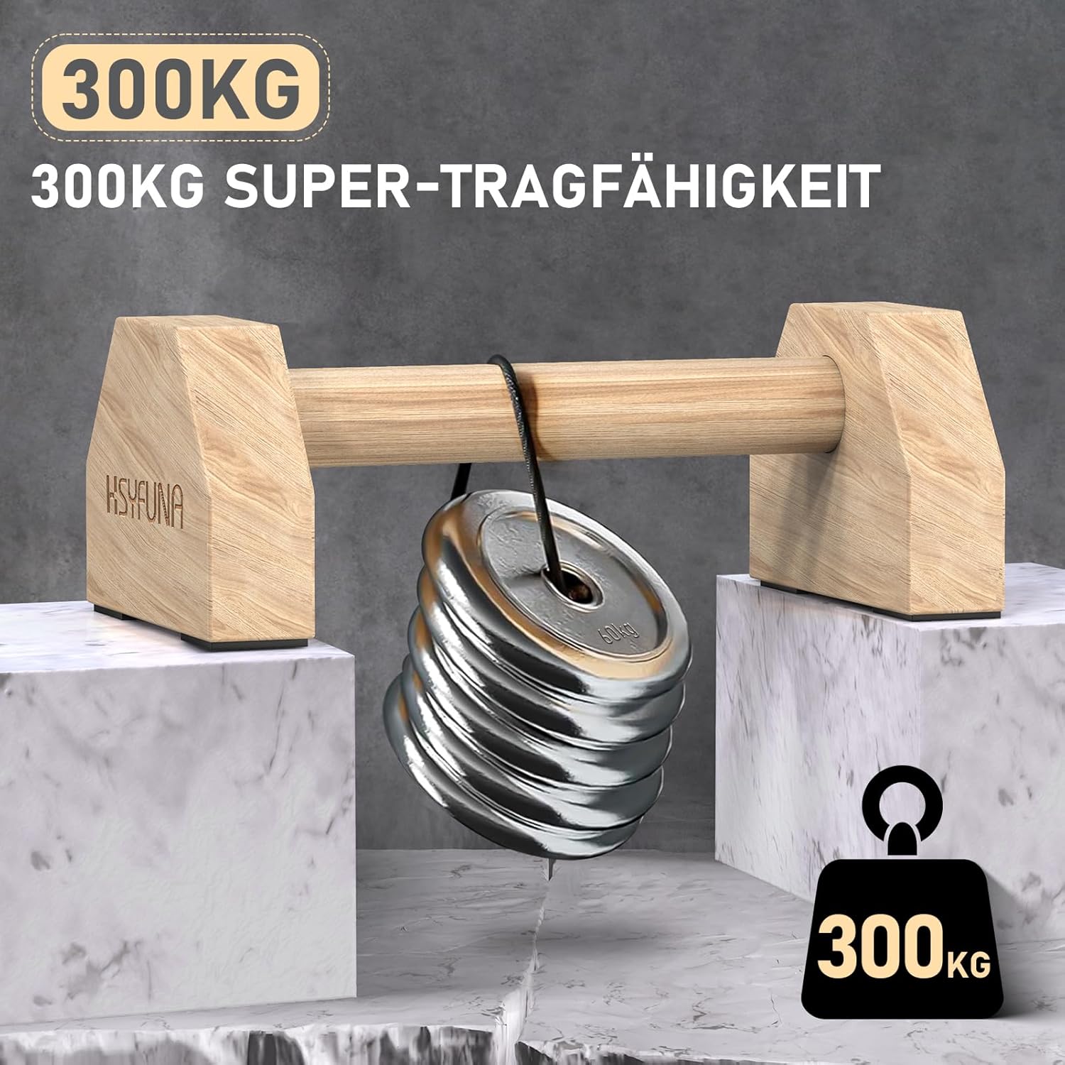 HSYFUNA Liegestützgriffe Holz, Parallettes, rutschfeste Griffe Liegestütze, Push Up Stand Bars, Liegestützgriffe für Muskeltraining und Krafttraining, Handstand Griffe für Indoor & Outdoor – Bild 2