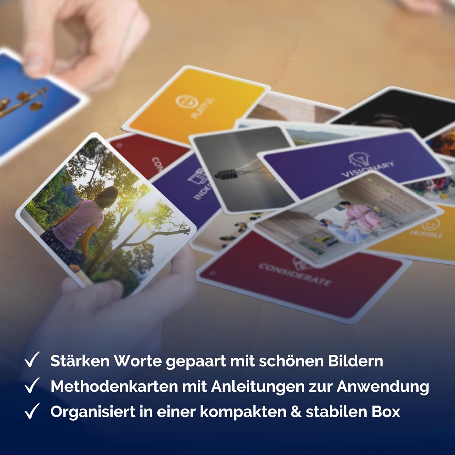 Metafox Ihre Stärken | 52 Kraftkarten für Coaching, Workshops und Teamgebäude | Hochwertige Coaching-Karten mit Stärken, Symbolen und Bildern, kompaktem Format und stabiler Verarbeitung – Bild 5
