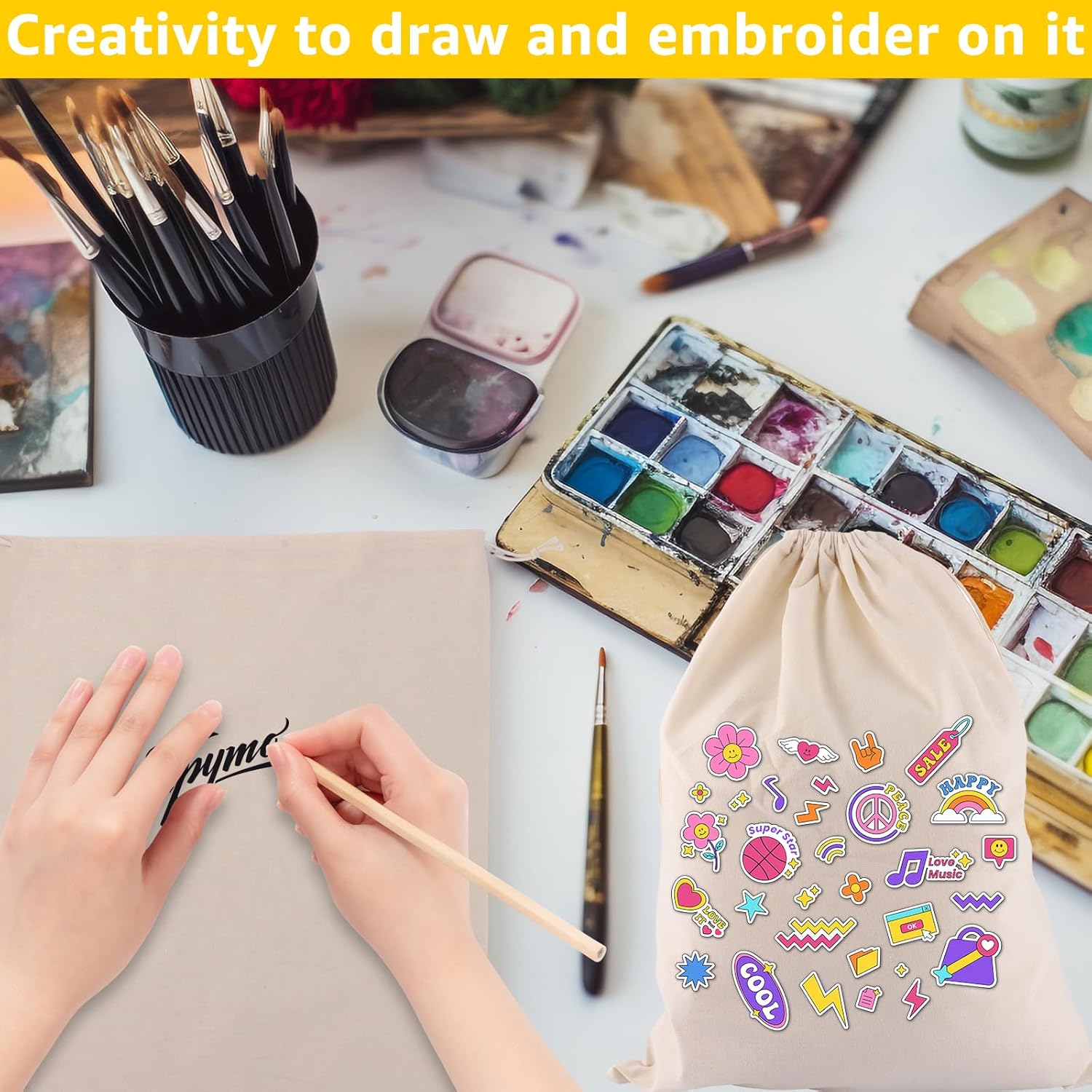 Lopyxbr -Packung von 10 Cotton Draw String Fitnessbeutel 40 x 50 cm Baumwoll -Fitness -Tasche Sporttasche natürliche Farbe undyed Jute Rucksack, Beige – Bild 5