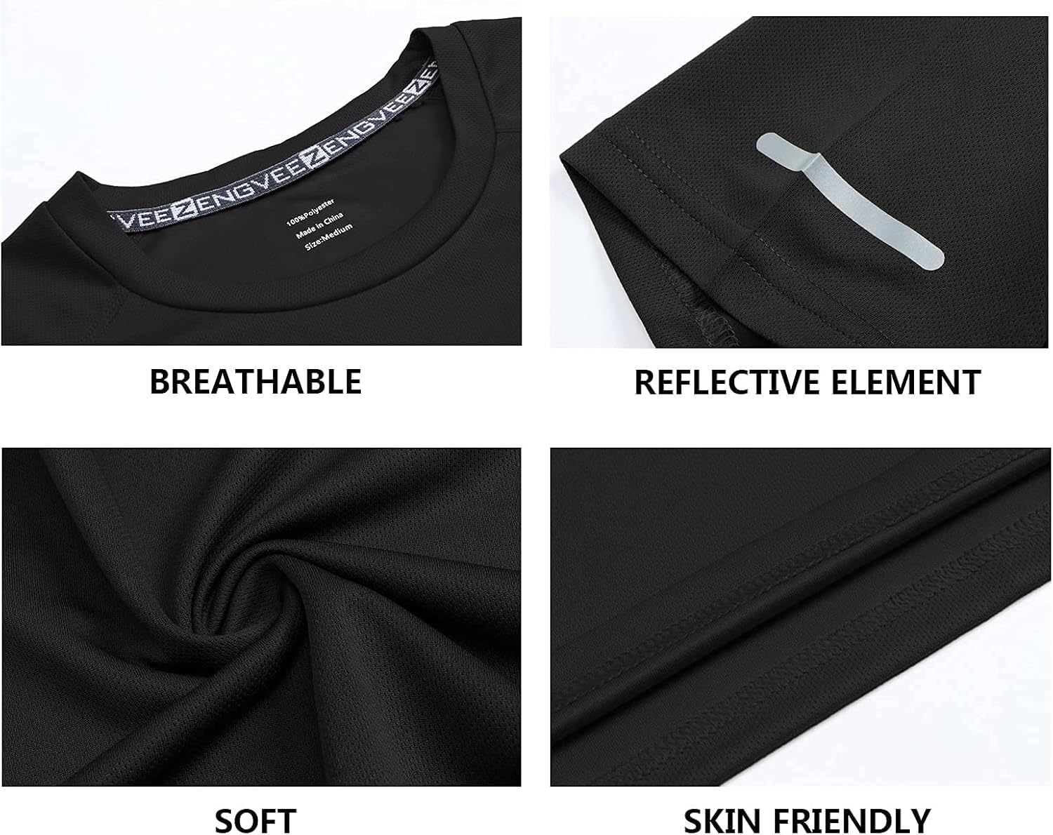 Gaatiger Pack von 3 Sport-T-Shirts, Herren-Funktionshemd, Sporthemd, schnell trocknetem, atmungsaktivem Trainingshemd, Herren-Running-Shirt, Kurzarm, schwarze graue Marine – Bild 6