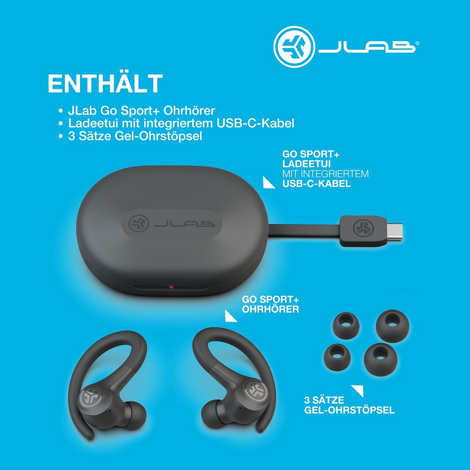JLAB Go Air Sport+ Bluetooth-Kopfhörer, Sportkopfhörer über 35 Stunden, echte drahtlose In-Ear-Kopfhörer für Läufer, Joggen, IP55-Schweißbeständig, USB-C-Ladungskoffer, Bedenken Sie den Modus, Graphite, Graphite, Graphite, Graphite, Graphite – Bild 9