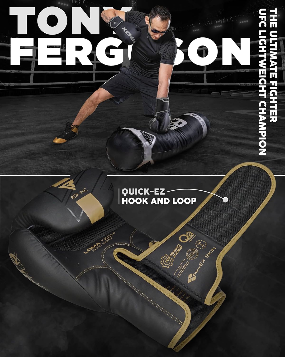 RDX -Boxhandschuhe, Muay Thai Kickboxing Sparring, Maya -Leder -Kara -Boxhandschuhe, Männer/Frauen, Stanzhandschuhe, Kickboxhandschuhe, MMA Martial Arts Training, Schwarz, Erwachsene 8 10 12 14 16 18 Unzen – Bild 6