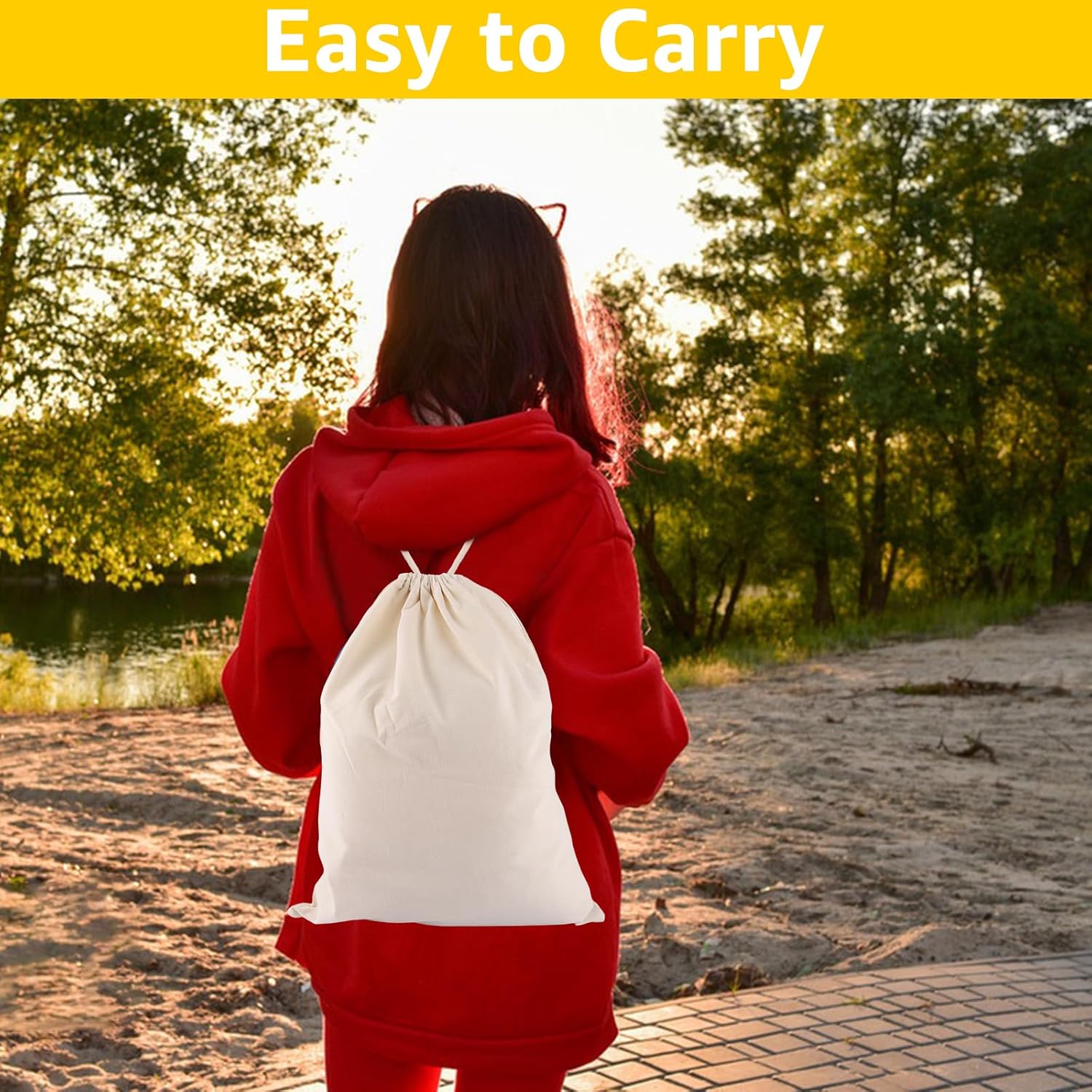 Lopyxbr -Packung von 10 Cotton Draw String Fitnessbeutel 40 x 50 cm Baumwoll -Fitness -Tasche Sporttasche natürliche Farbe undyed Jute Rucksack, Beige – Bild 4