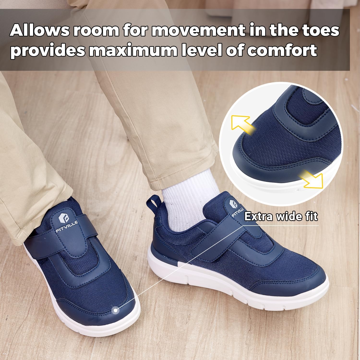 Fitville Herren-Diabetikerschuhe extra breit mit Klettverschluss übergroß – Bild 5