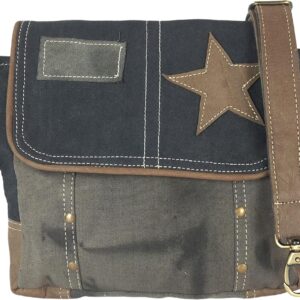Sunsa Frauen Umhängetasche Messenger -Tasche Leinwand Leder kleiner Vintage Crossbody -Tasche mit Star Retro Black Umhängetasche Nachhaltige Handtasche Geschenkideen, schwarz