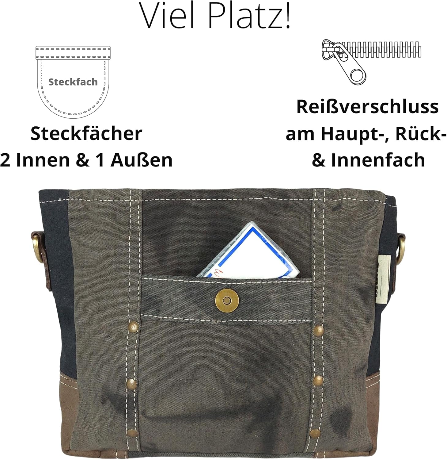 Sunsa Frauen Umhängetasche Messenger -Tasche Leinwand Leder kleiner Vintage Crossbody -Tasche mit Star Retro Black Umhängetasche Nachhaltige Handtasche Geschenkideen, schwarz – Bild 6