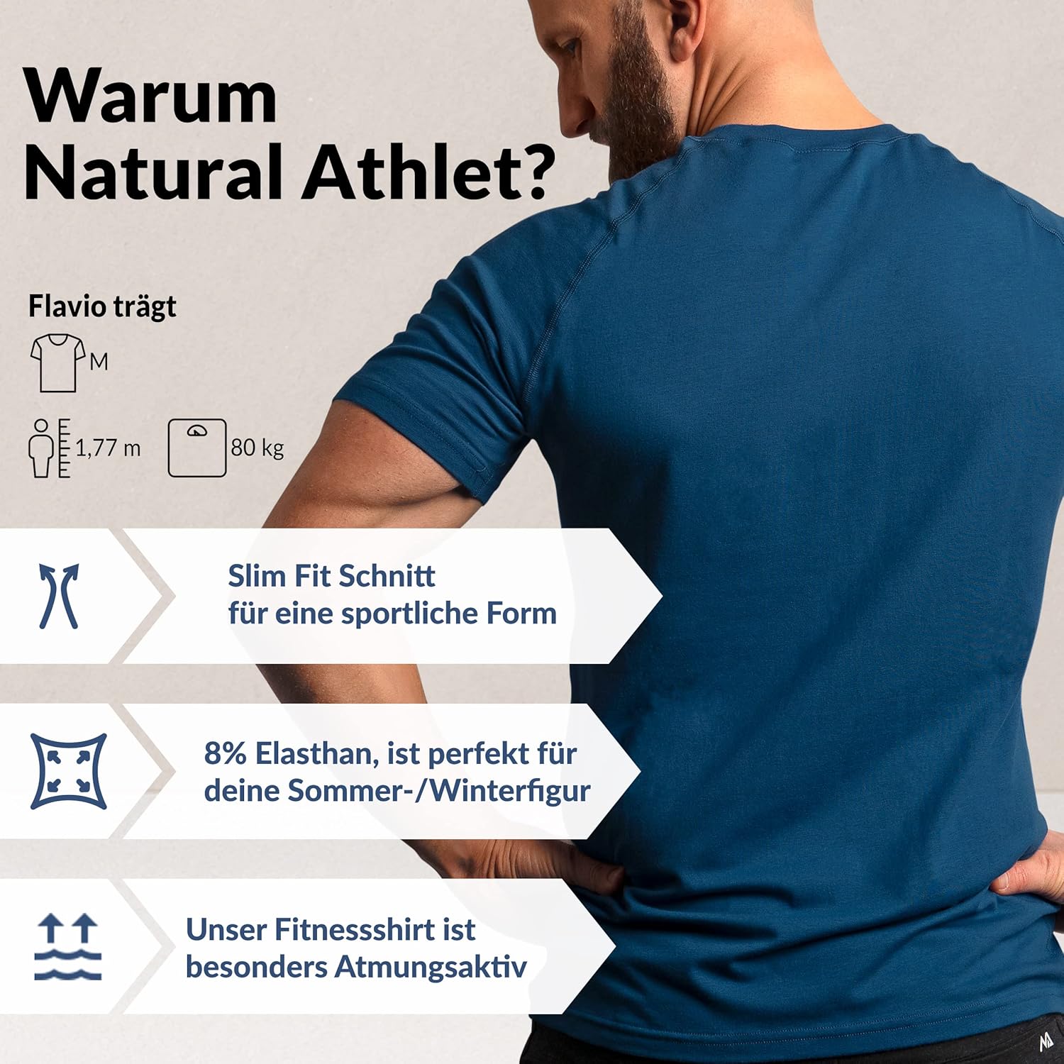 Natural Athlet Herren -Fitness -T -Shirt -Modal - Kurzärärmungshemd für Männer für Fitnessstudio & Training - Schlankes Fit, lang mit Crew -Hals – Bild 2