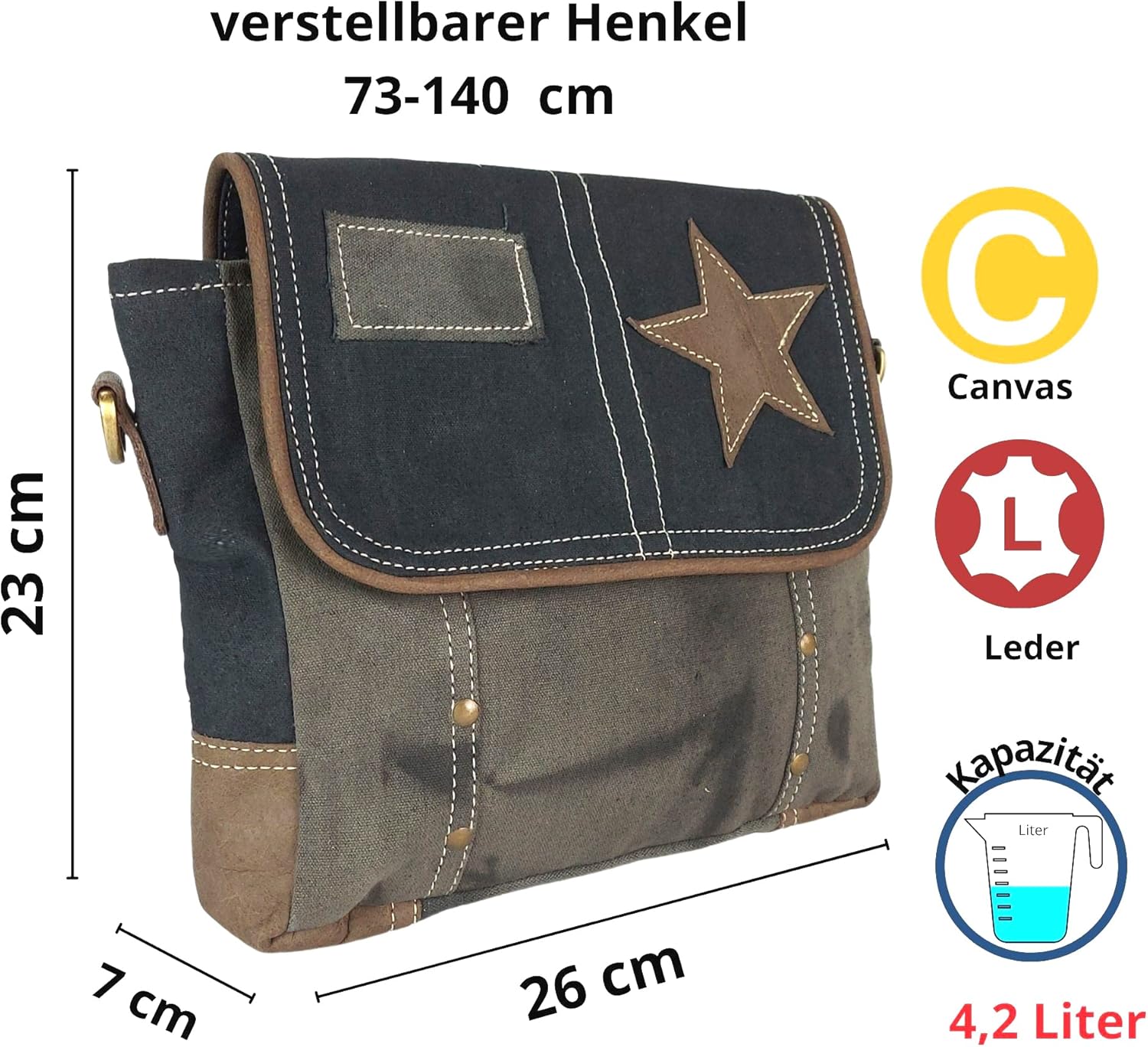 Sunsa Frauen Umhängetasche Messenger -Tasche Leinwand Leder kleiner Vintage Crossbody -Tasche mit Star Retro Black Umhängetasche Nachhaltige Handtasche Geschenkideen, schwarz – Bild 2