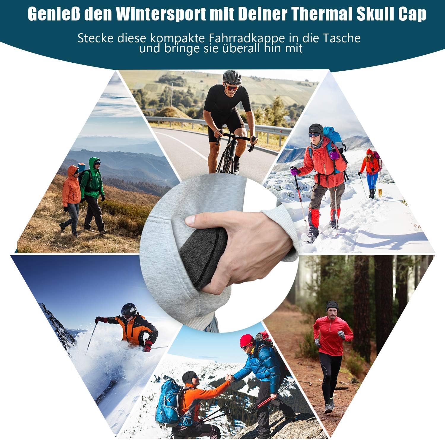 Hikentur Winter Hat Windproof Cycling Hat Winter Warm Bike Cap Helmet Base Hat Men/Women for Cycling Helmet Ski Helmet Climbing Helmet Sports Hat for Cycling Skiing Running Outdoor. – Bild 4
