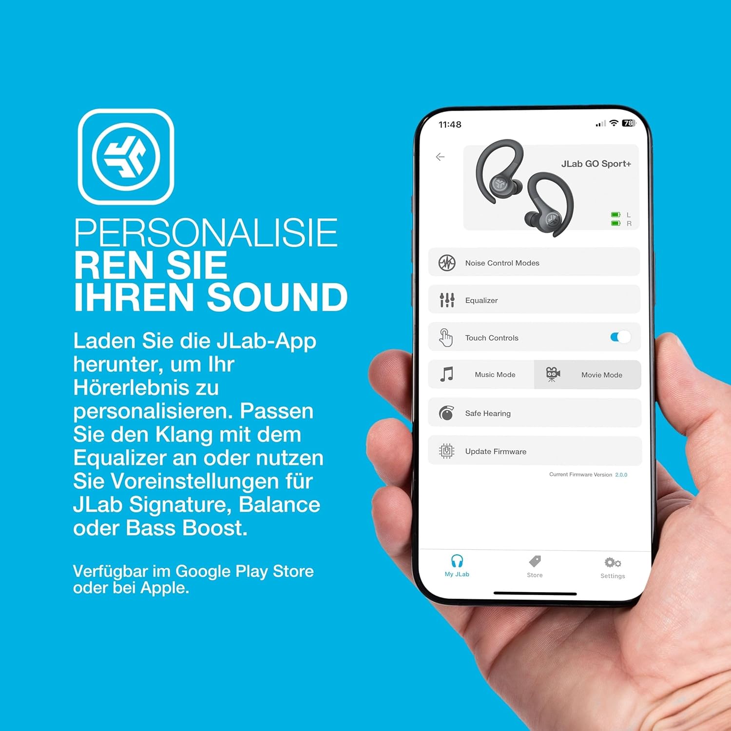 JLAB Go Air Sport+ Bluetooth-Kopfhörer, Sportkopfhörer über 35 Stunden, echte drahtlose In-Ear-Kopfhörer für Läufer, Joggen, IP55-Schweißbeständig, USB-C-Ladungskoffer, Bedenken Sie den Modus, Graphite, Graphite, Graphite, Graphite, Graphite – Bild 4