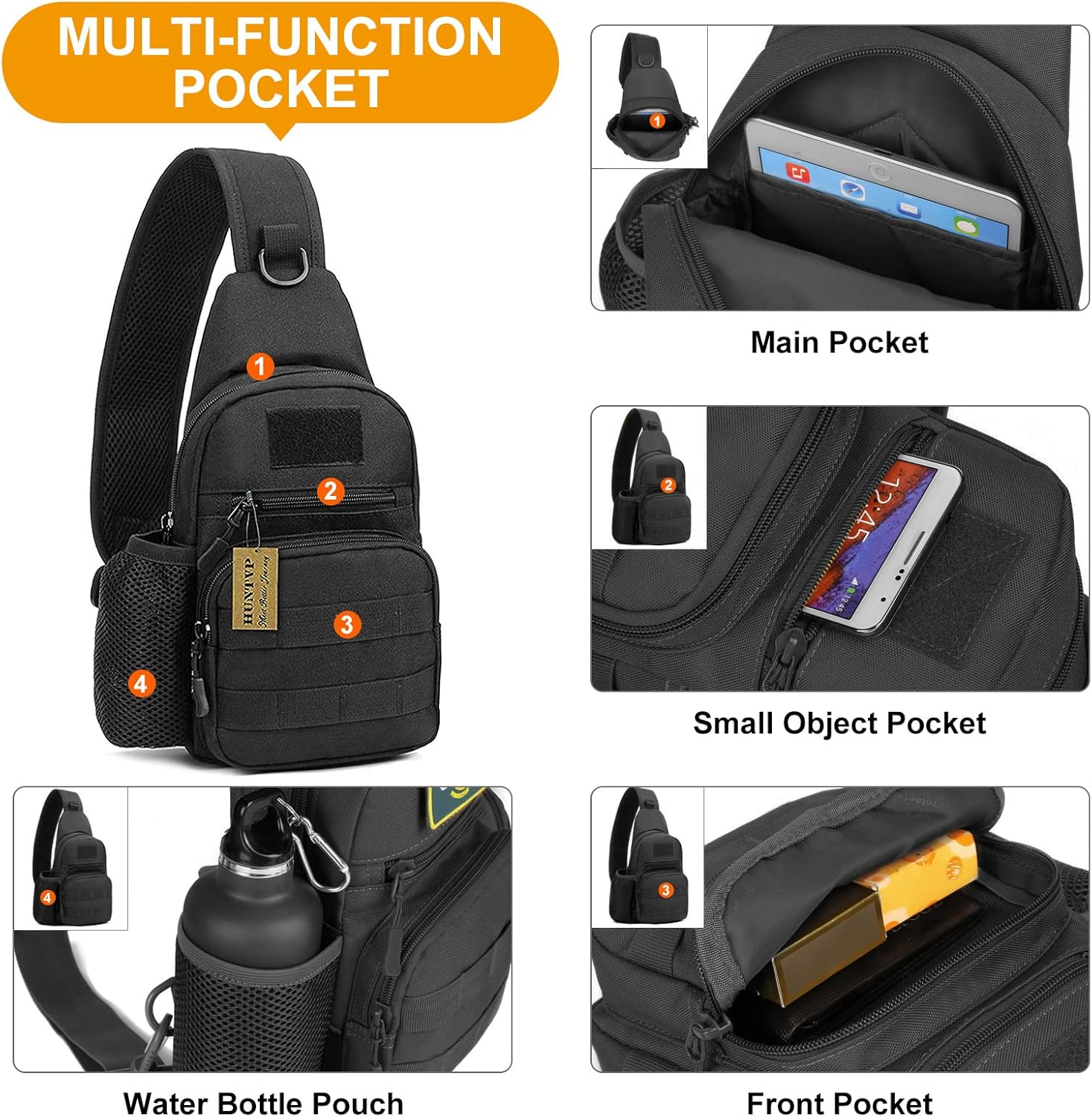 Huntvp Taktische Brusttasche Militär Umhängetasche Taktische Brustschleuder Pack Molle Armee Crossbody Body Military Umhängetasche Mini Single -Gurt -Rucksack für Reise -Wandercamping – Bild 4