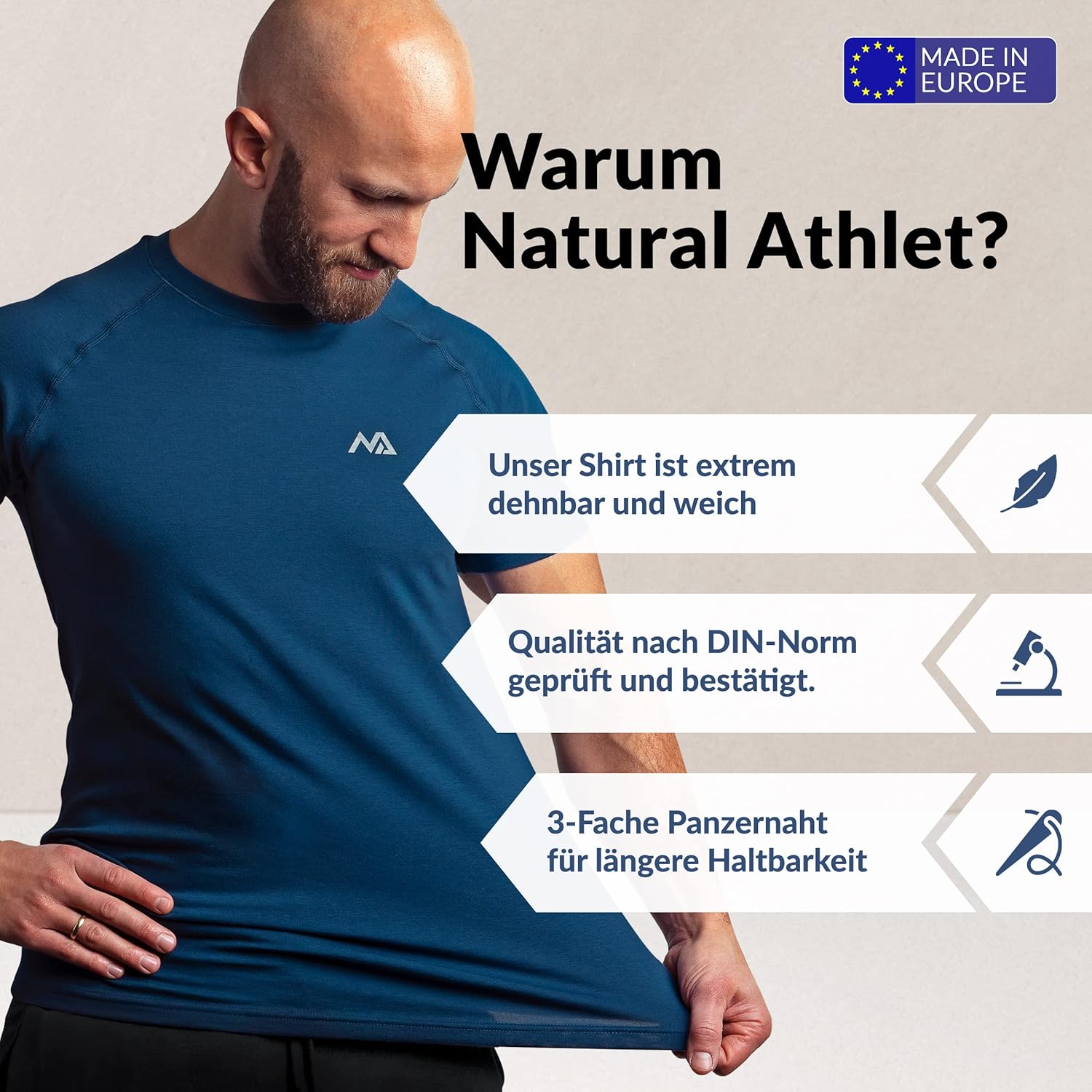 Natural Athlet Herren -Fitness -T -Shirt -Modal - Kurzärärmungshemd für Männer für Fitnessstudio & Training - Schlankes Fit, lang mit Crew -Hals – Bild 3