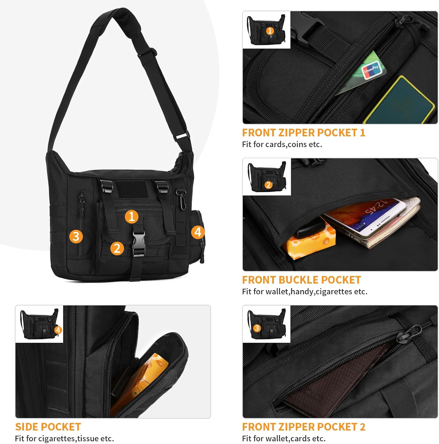 Huntvp Taktische Umhängetasche Military Crossbody Bag Sling Bag Wasserabweisende Umhängetasche Messengerbeutel Aktentasche mit verstellbarer Schultergurt im Freien – Bild 5