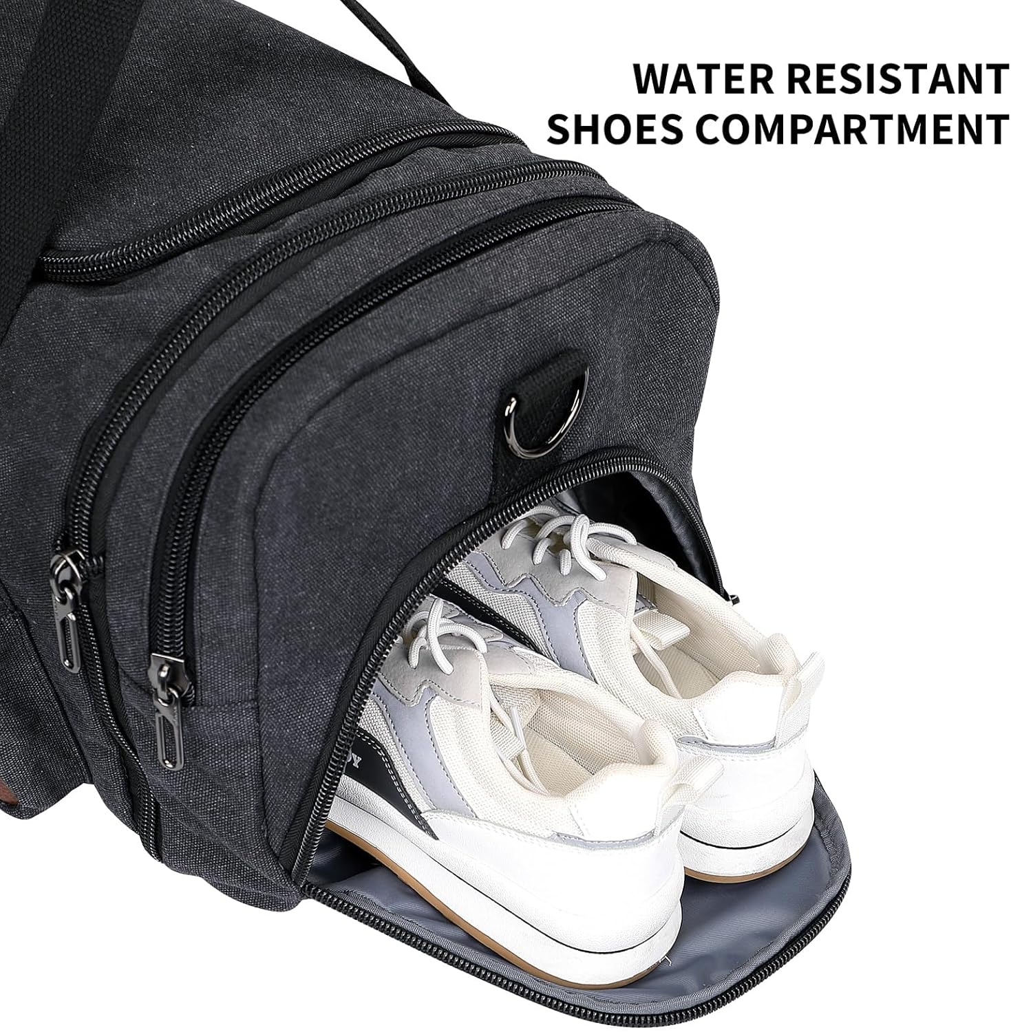 Witzman Canvas Reisetasche Herren Großwoche Reisetasche 48L Erweiterbares Handgepäck Flugzeug Sportbeutel, schwarz, Reisetasche – Bild 6