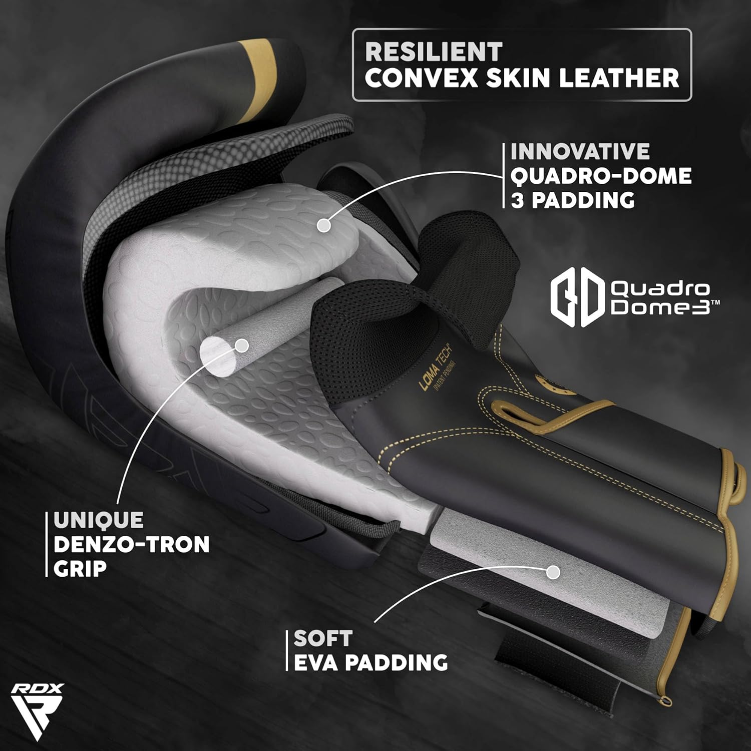 RDX -Boxhandschuhe, Muay Thai Kickboxing Sparring, Maya -Leder -Kara -Boxhandschuhe, Männer/Frauen, Stanzhandschuhe, Kickboxhandschuhe, MMA Martial Arts Training, Schwarz, Erwachsene 8 10 12 14 16 18 Unzen – Bild 2