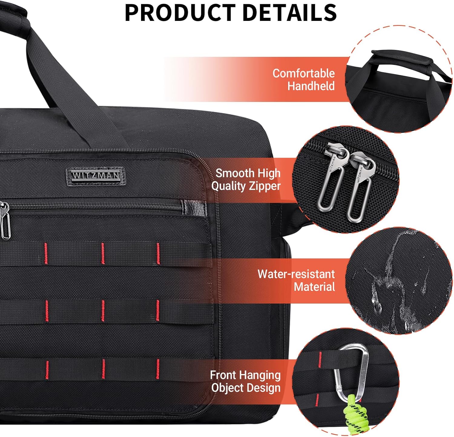 Witzman Foldable Reisetasche Leichtes Männer 65L Reisebag Weekender Sporttasche groß mit Schuhfach Frauen Fitnessstudio -Reisetasche, Schwarz, Reisetasche – Bild 7