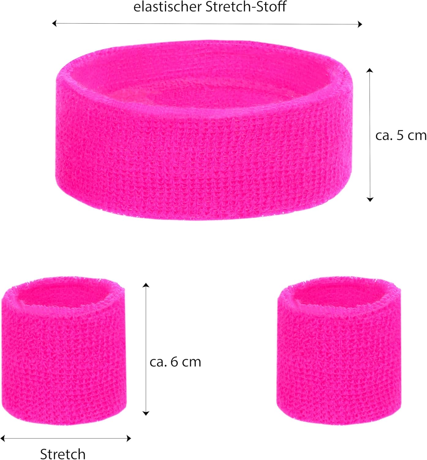 Karnelux Neon Sweatbands Set - Retro 80S 90S Outfit Mullet Accessoires mit Armbändern und Stirnband - Kostümzubehör für Männer und Frauen – Bild 2