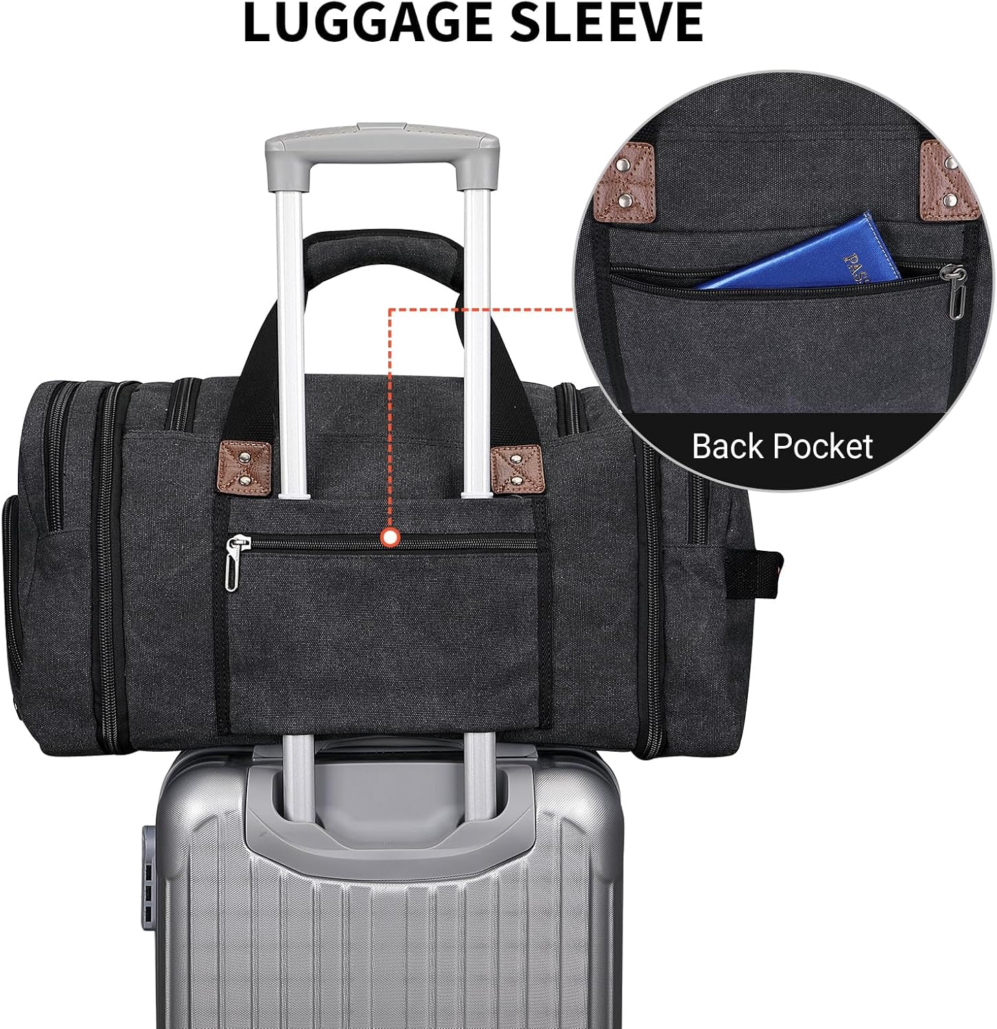Witzman Canvas Reisetasche Herren Großwoche Reisetasche 48L Erweiterbares Handgepäck Flugzeug Sportbeutel, schwarz, Reisetasche – Bild 7
