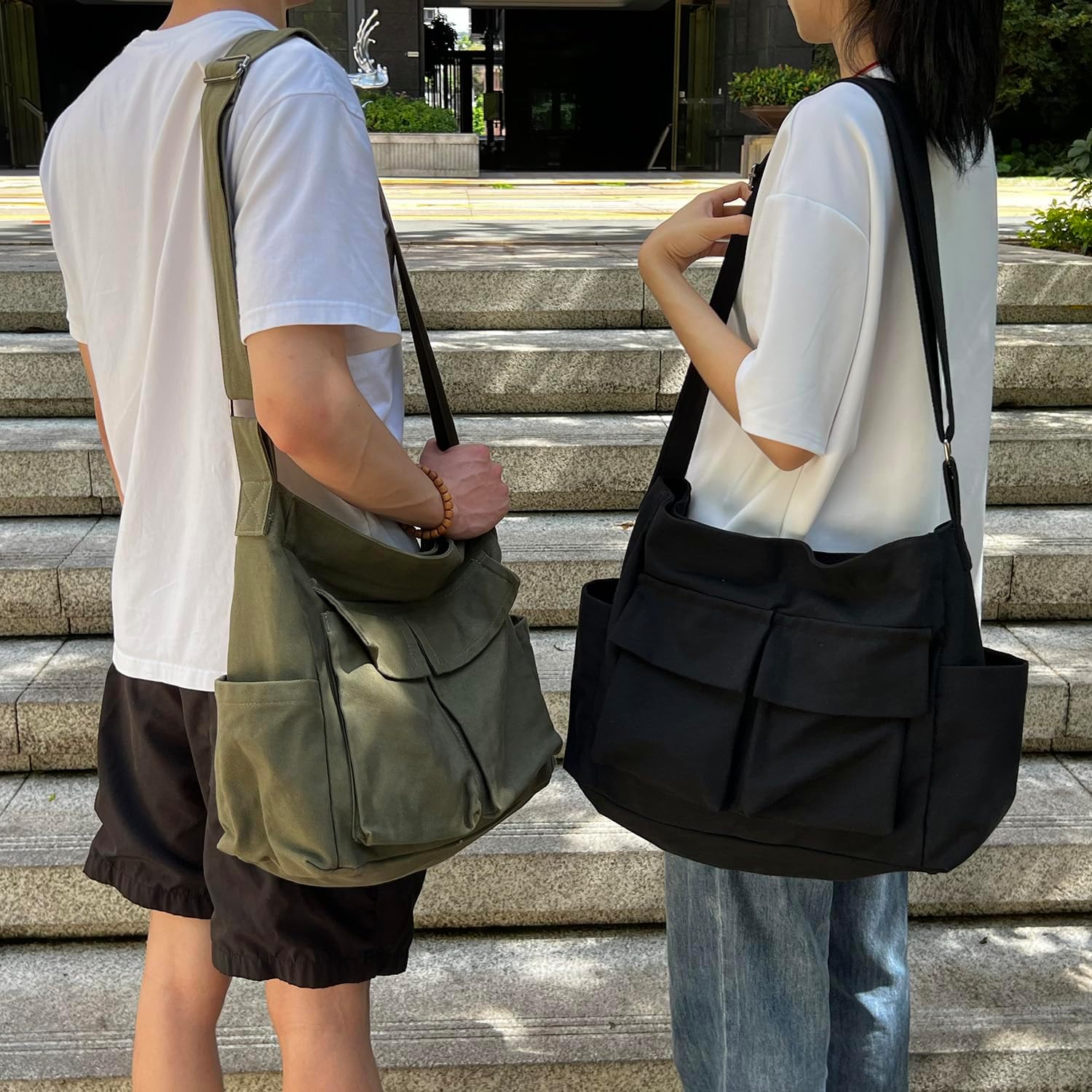 Broadream Canvas Messenger -Tasche mit großer Kapazität - Leinwand Messenger -Tasche Vintage, Hobo Crossbody -Tasche mit mehreren Taschen für Männer und Frauen Arbeitsschule Casual Daily, Green, Retro – Bild 2