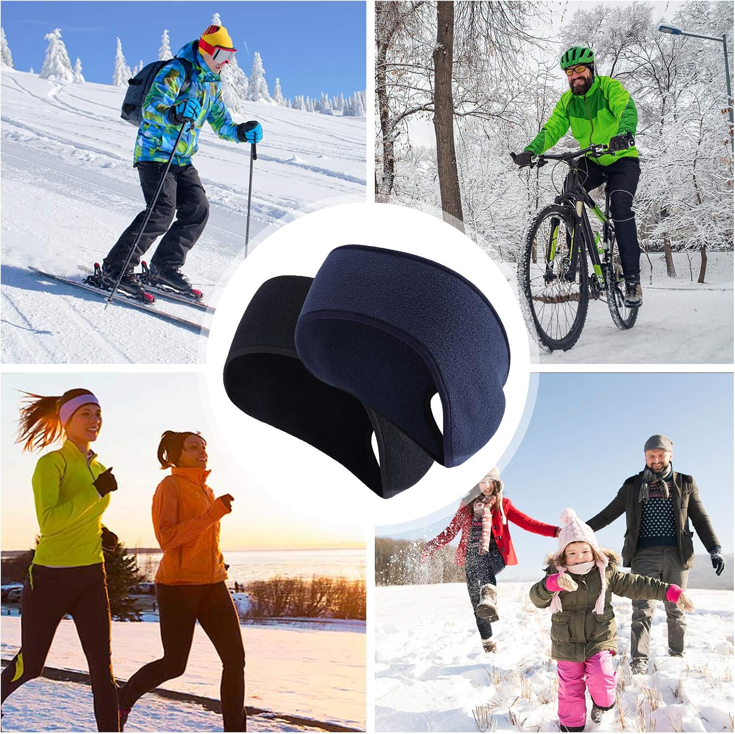 Qkurt 2 x Winter Fleece Sportstirnband, Pferdeschwanzstirnbänder, Schweißband, Stirnband für Frauen – Bild 7