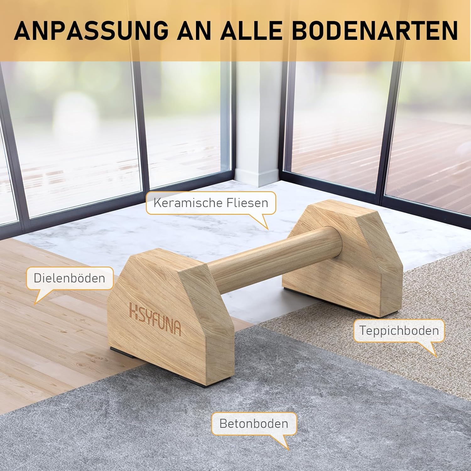 HSYFUNA Liegestützgriffe Holz, Parallettes, rutschfeste Griffe Liegestütze, Push Up Stand Bars, Liegestützgriffe für Muskeltraining und Krafttraining, Handstand Griffe für Indoor & Outdoor – Bild 3