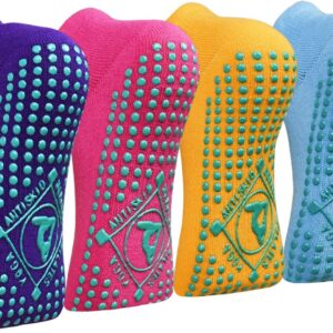 Yoga-Socken Nicht-Schlupf-Socken (4 Paare) für Frauen Pilates, Yoga, Barre, Tanz, Ballett, Kampfkunst, Trampolin, Fitness, Krankenhaus, Reha, Heim- und Körperbilanz, Sox UK 4-10 / EU 35-43